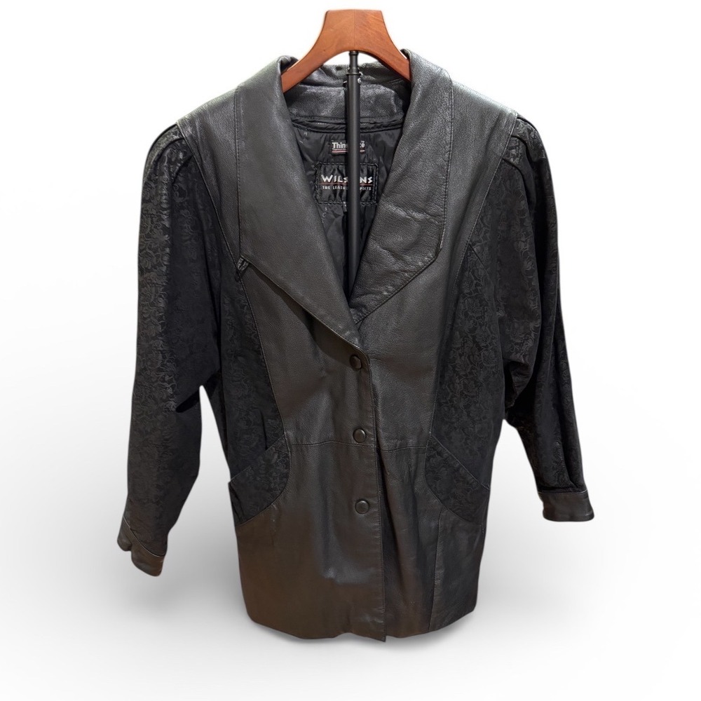 Vtg 80s Women Wilsons Leather Thinsulate Lining Floral Sleeve Coat Jacket sz‎ S